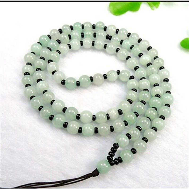 旭杉斯翡翠a货手工编织油青翡翠圆珠项链挂绳玉珠子串珠珠链玉石毛衣