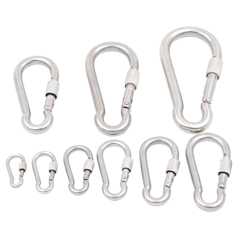 304不锈钢弹簧扣 带保险弹簧扣登山扣安全扣链条连接扣 m9【带母】