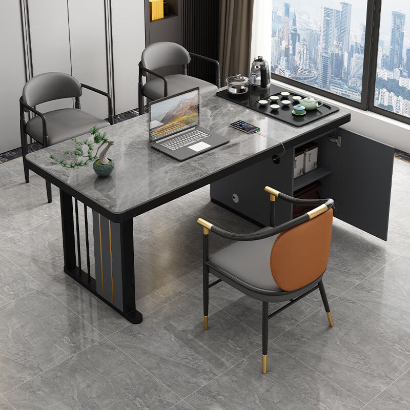 宫鼎现代轻奢风岩板茶台泡茶一体两用办公室阳台茶桌茶台烧水壶一体桌