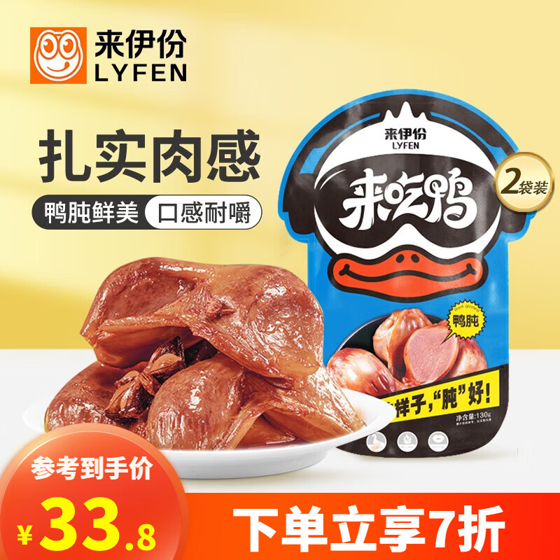 来伊份 卤香鸭肫130g*2袋 休闲零食鸭肉熟食卤味特产小包装