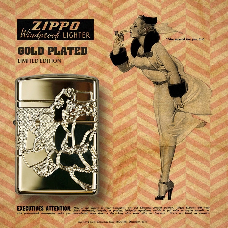zippozippo防风煤油打火机 镀金色 风中女郎80周年限量版收藏级纪念版