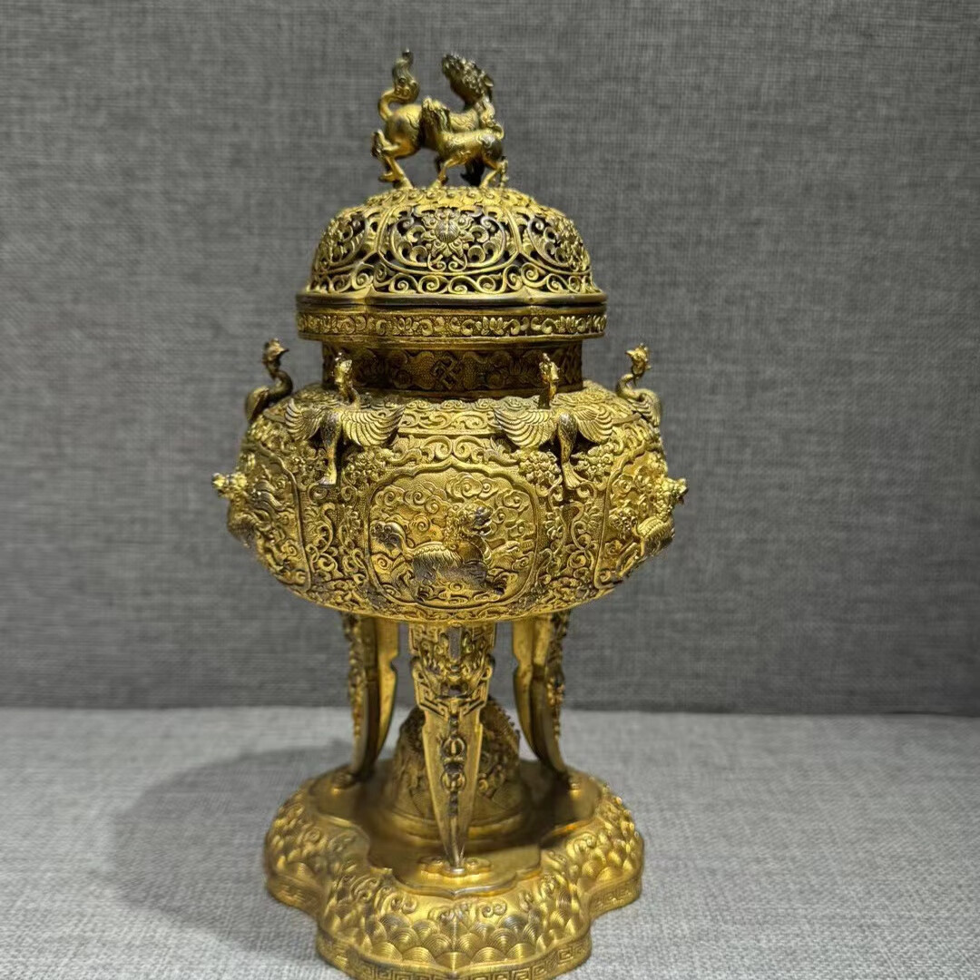 宮廷藝術(shù)鎏金熏爐香道家用香爐擺件滿工陳設(shè)擺件精品收藏古玩