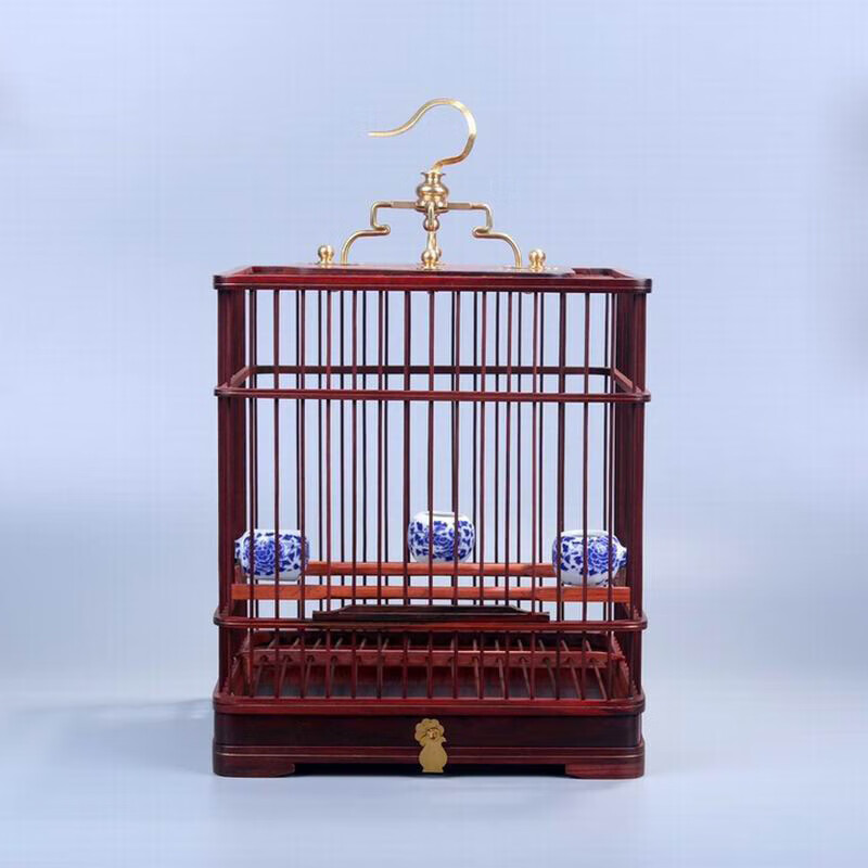 oimg*南美酸枝方鸟笼手工木制实木鹦鹉画眉绣眼小贝黄雀鸟笼子 23*23*