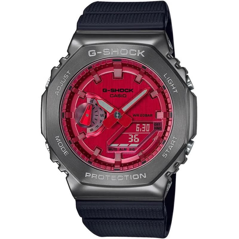 卡西欧(casio)男女款腕表新款时尚百搭gm2100b-4a复古红盘圆形双显