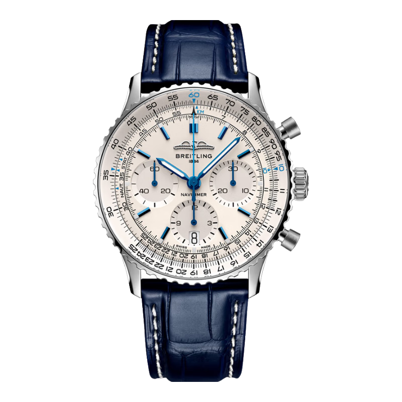 百年靈（BREITLING）航空計時B01自動機械計時奶油色41男女同款瑞士機械表手表 奶油色-鱷魚皮-折疊扣
