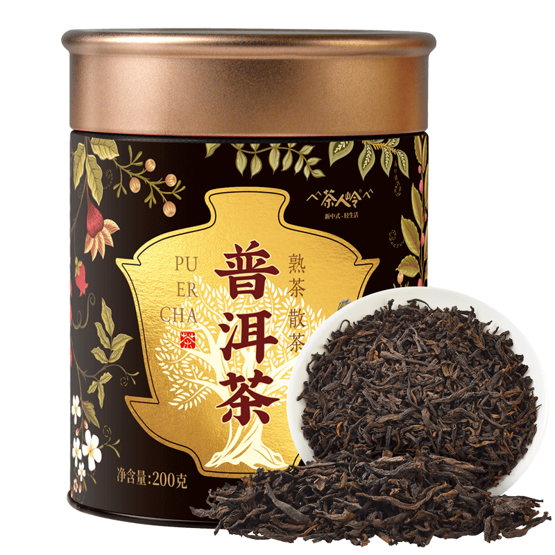 茶人嶺茶葉普洱茶勐海熟普洱散茶200g罐裝普洱熟茶