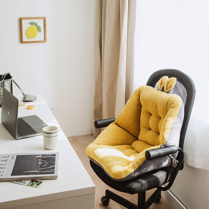 南柯一梦 加绒坐垫地上榻榻米一体靠垫 办公室椅子垫学生坐垫靠背护腰保暖 兔耳朵灰色【40*40】