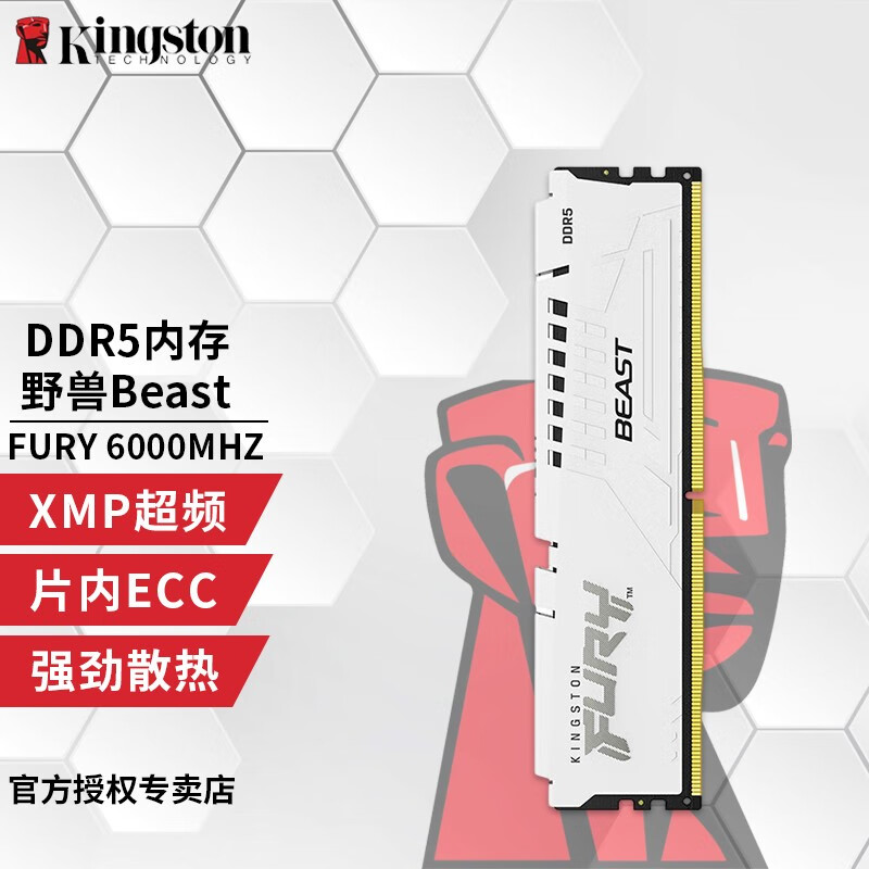 金士顿（Kingston）Beast野兽系列骇客神条 DDR5 5代台式机内存条 FURY 游戏电竞 DDR5野兽6000白色 16GB 1条