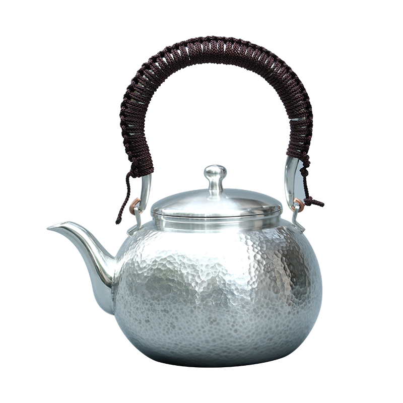 匠之源 錫都錫器999純錫大茶壺手工敲打燒水壺煮水壺煮茶壺/錘紋提梁 錘紋四杯套裝