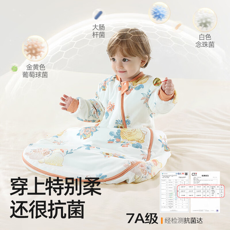 贝肽斯睡袋婴儿秋冬恒温新生儿童宝宝睡袋一体式防踢被惊跳包被发热神器 感温【春秋双层 室温20-26°】海之微笑 S码【适合身高55-70cm】建议年龄0-9个月