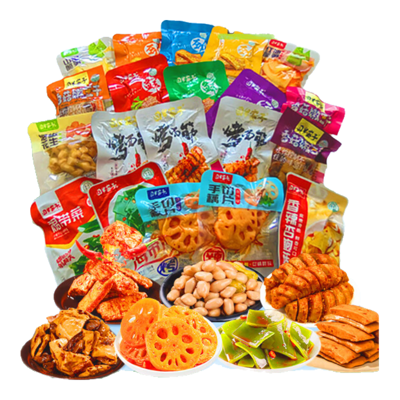 回鄉(xiāng)寨子Q勁豆干拉絲素肉烤面筋蔬菜清真休閑辦公室零食混合口味40袋 1960g共80袋