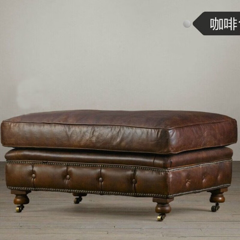 沙发美式沙发复古风做旧三人沙发欧式小户型油蜡 pu皮 脚踏80*40*42