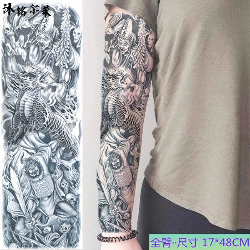 纹身贴花臂黑白无常麒麟大花臂全臂纹身贴男女防水仿真刺青纹身一见