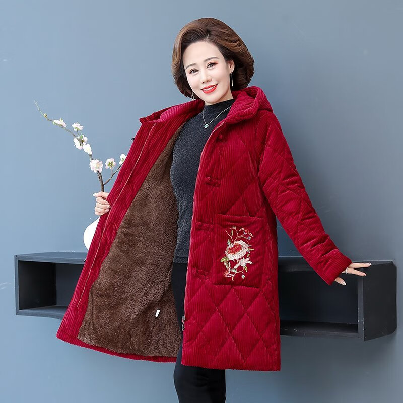 奥若文本命年大红棉袄妈妈本命年龙年衣服奶奶冬装加绒加厚女花棉袄