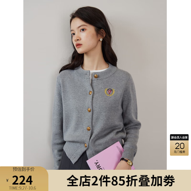 自巧（ZIQIAO）小个子学院风外搭开衫女2023秋装新款休闲复古长袖针织衫上衣 嫩灰色 4怎么看?