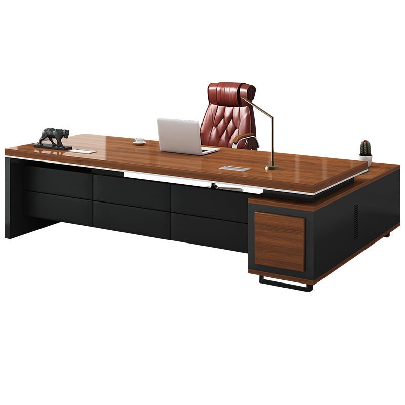 圣黎 办公家具老板桌总裁桌大班台办公桌椅简约现代主管桌子2.4米桌+西皮椅+6门柜