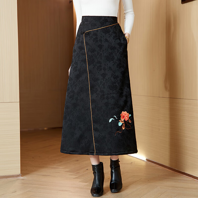 璇醇冬天裙子半身棉裙子羽绒棉裙秋冬提花加厚保暖显瘦复古刺绣半截裙