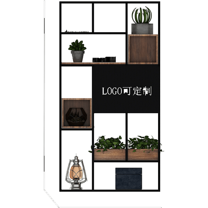 可定做 精甄 办公室屏风隔断公司大厅前台隔断玄关客厅置物书架进门格栅镂空定制形象墙 单个长90x25x高200 (黑色)