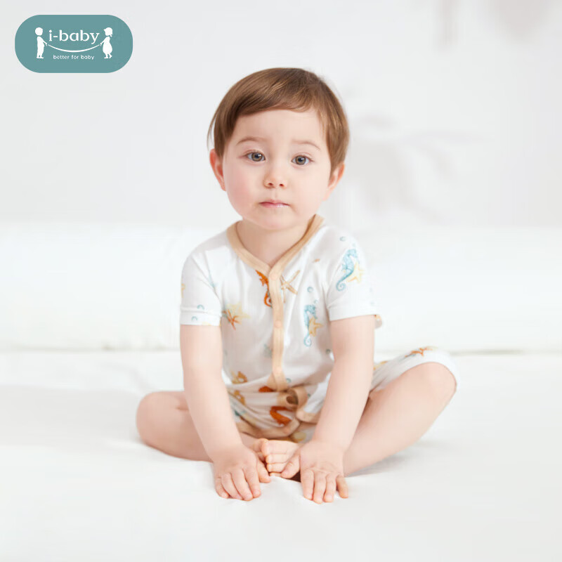 ibaby/英伦宝贝恒温新生婴幼儿童睡内衣春夏季男女宝宝连体薄款家居服 短袖开扣连体衣-珊瑚海马 90cm 90cm