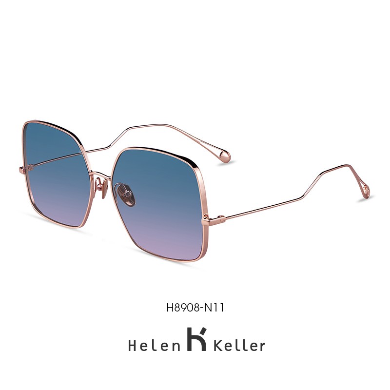 海伦凯勒新款太阳镜女士优雅大框墨镜潮流眼镜H8908 H8908N11玫瑰金框+晚霞色