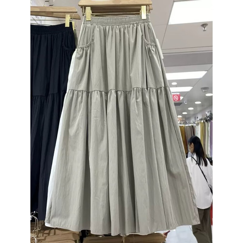 雷黛茜日系文艺简约松紧腰半身裙女秋季百搭裙子遮胯A字大摆纯色中长裙 主图款 L ：建议101-120斤