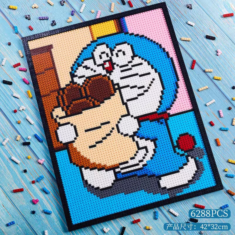嗨彩拼哆啦a梦积木墙装饰壁画草莓熊平面像素画拼图玩具男女孩生日