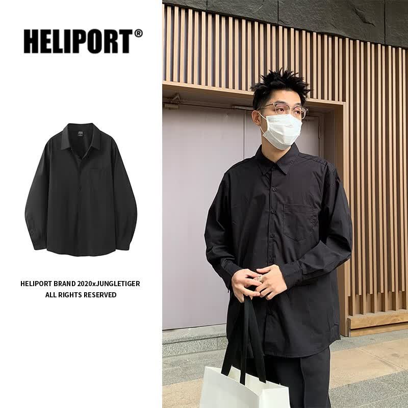 HELIPORT基础款纯色休闲简约宽松翻领长袖情侣衬衫 黑色 L属于什么档次？