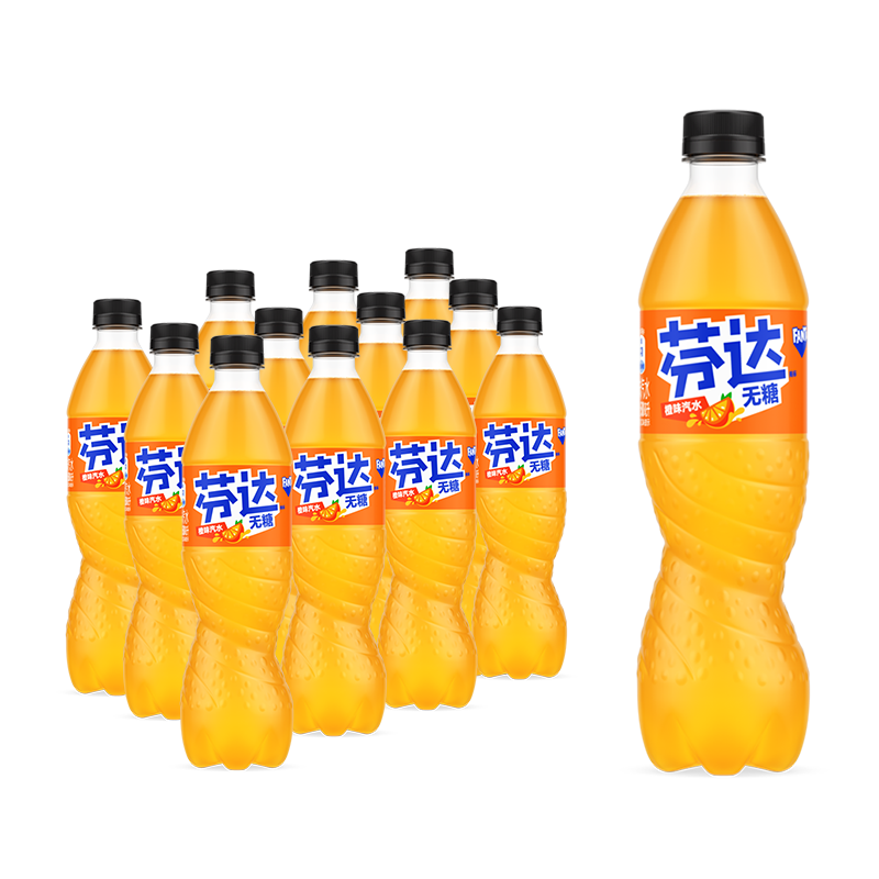 Fanta 芬达 可口可乐（Coca-Cola）芬达 Fanta 无糖零卡橙味汽水饮料500ml*12瓶 整箱装