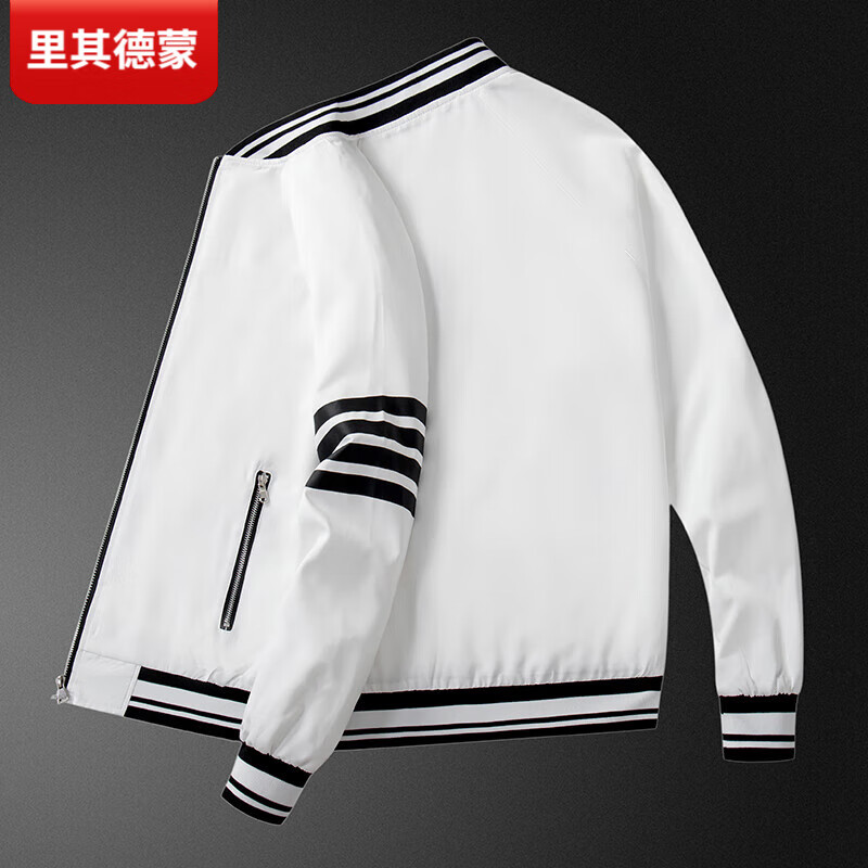 里其德蒙（LIQIDEMENG）2023春季男装四条杠插色夹克潮流时尚外穿外套流行百搭上衣棒球服 白色 XL