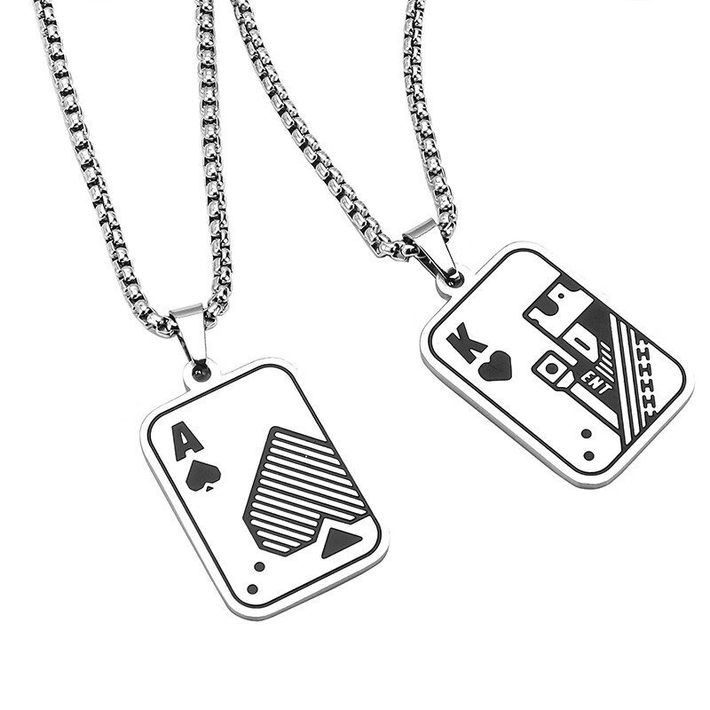 珠佩丽扑克牌项链男潮ins嘻哈小众设计颈链男生个性设计感吊坠配饰