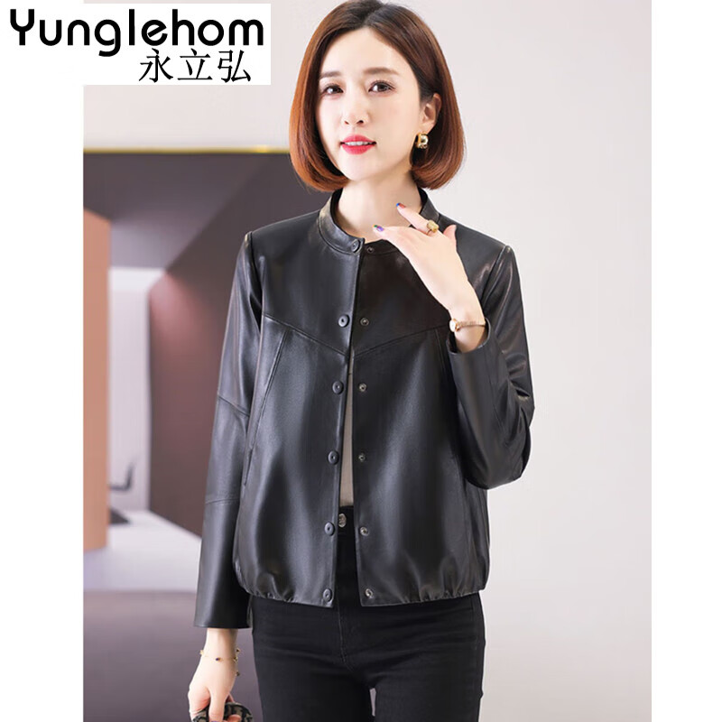 永立弘（YUNGLEHOM） 真皮皮衣女士短款真皮夹克海宁绵羊皮机车皮夹克韩版显瘦ins时尚 黑色 XL使用感如何?