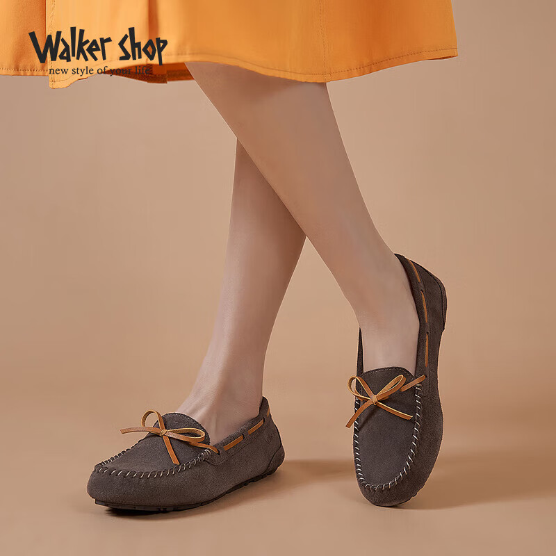 Walker Shop奥卡索豆豆鞋女休闲舒适懒人一脚蹬妈妈平底鞋C131016 灰棕色 36 