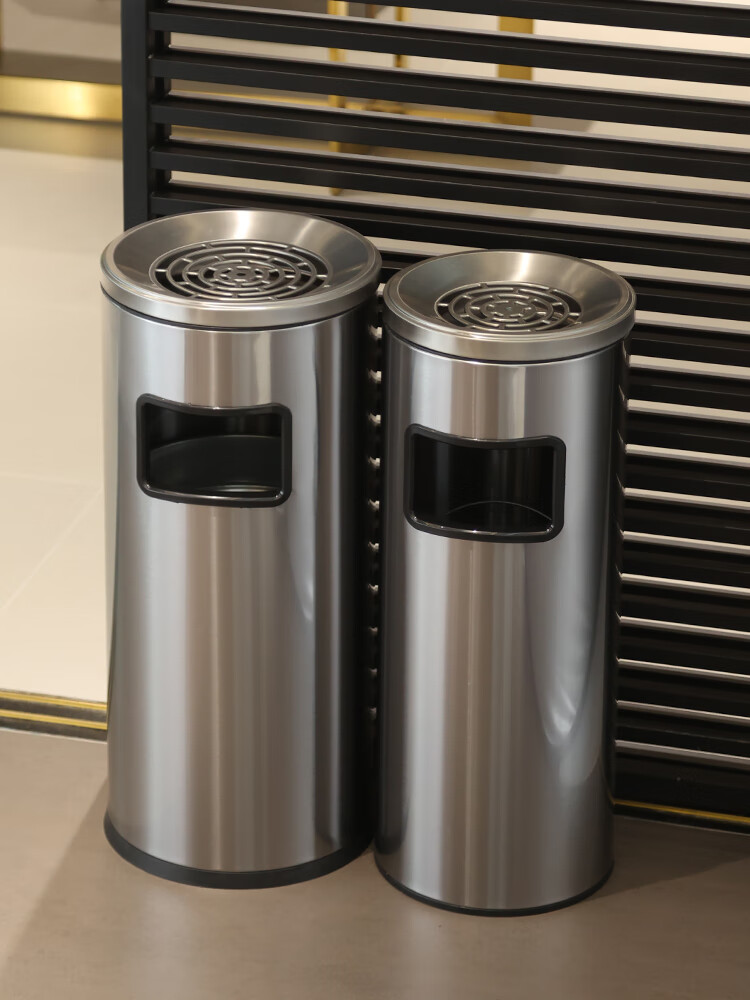 不锈钢大堂垃圾桶银行灭烟桶带烟灰缸室外烟区电梯口立式 小号
