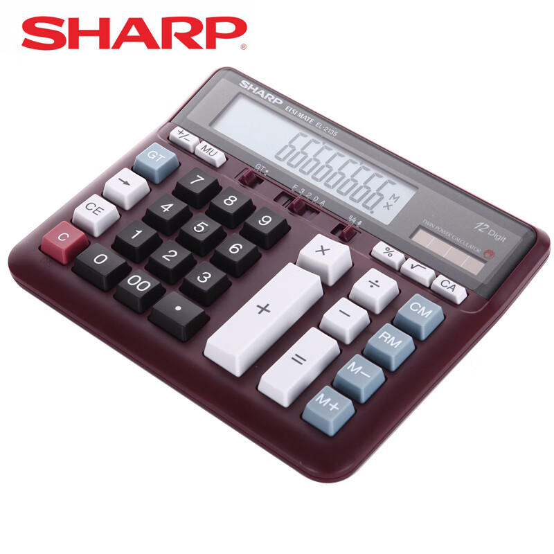 SHARP 夏普计算器 EL-2135银行计算器 12位财务会计用办公电脑按键太阳能桌面电子计算机 红色（无语音）【宽19cm*长15.4cm】