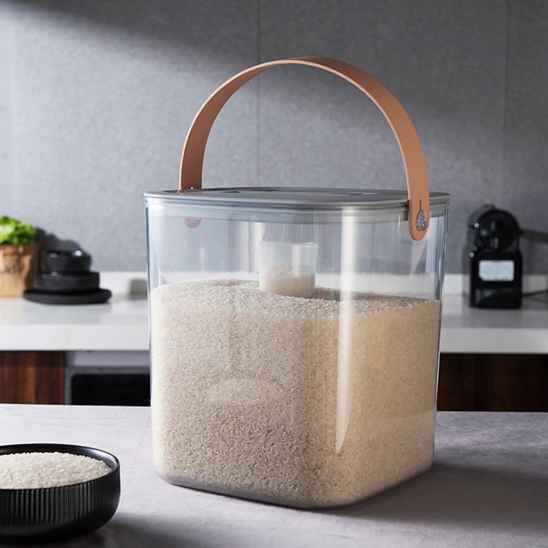米箱pet透明储粮桶带提手家用米桶杂粮通谷物收纳桶密封米桶 6kg白色