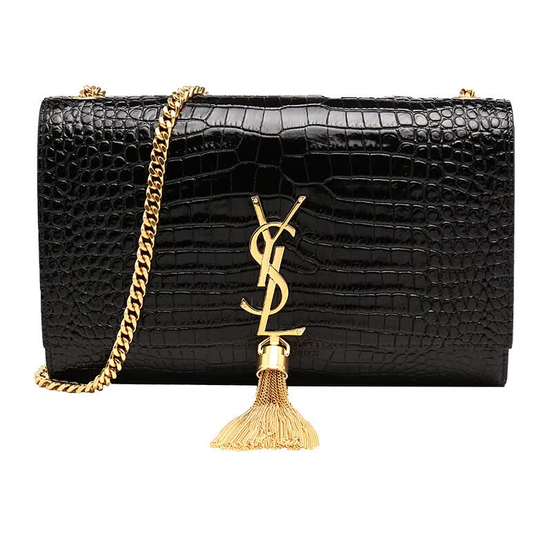 圣罗兰(ysl)kate中号亮面鳄鱼压纹皮革金标流苏女士单肩斜挎包354119