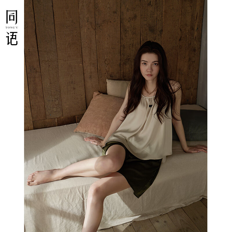 同语（TONGYU）同语情侣睡衣夏季冰丝女士吊带款套装休闲可外穿男短袖家居服夏天 女士S3940 XL 170女