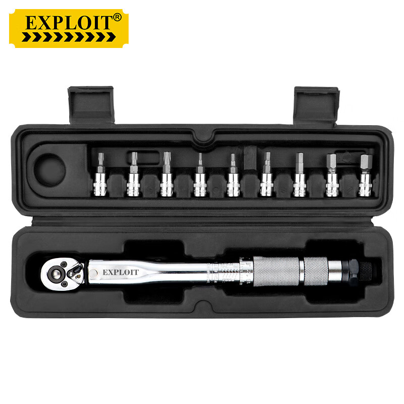 开拓（EXPLOIT）扭力扳手套装扭矩可调式公斤力矩扳手 单向 1/4英寸5-25Nm自行车10件套