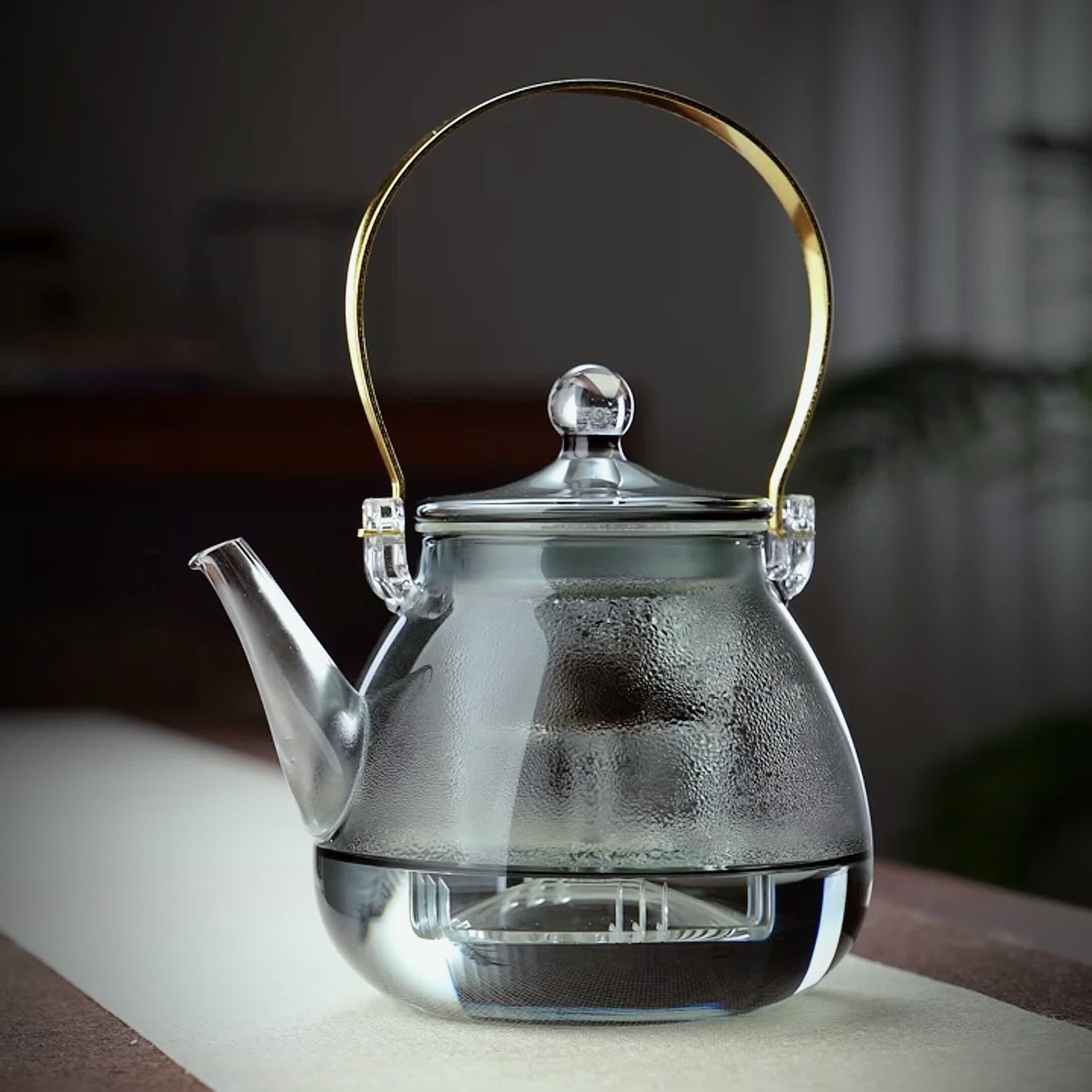 全度玻璃煮茶壶家用水滴壶电陶炉煮茶套装茶炉办公室茶壶提梁星空钮