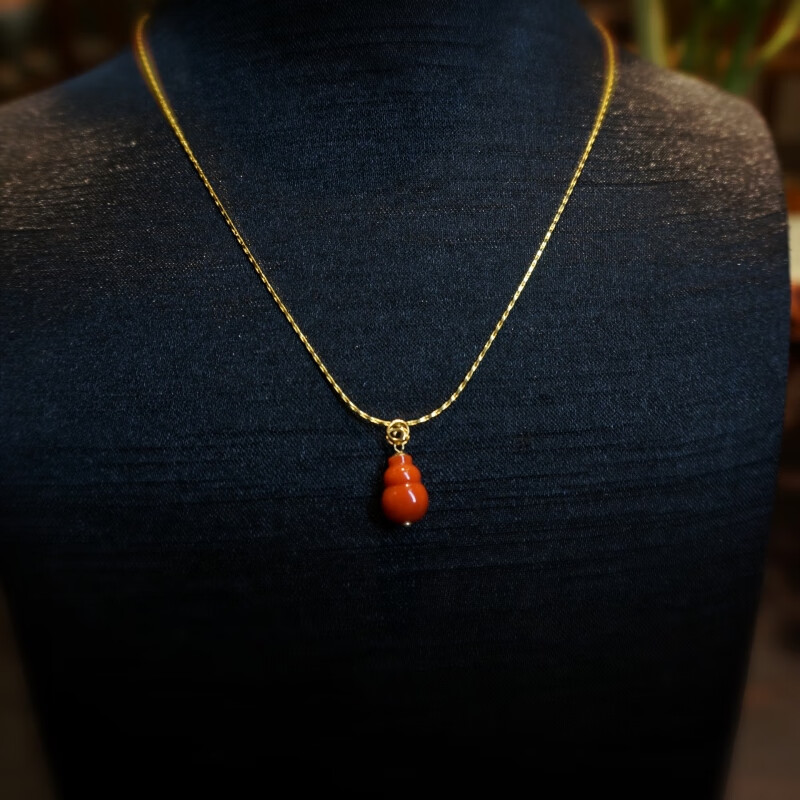 典作（Dianzuo）意大利沙丁红色珊瑚K金葫芦项链吊坠手链 葫芦项链
