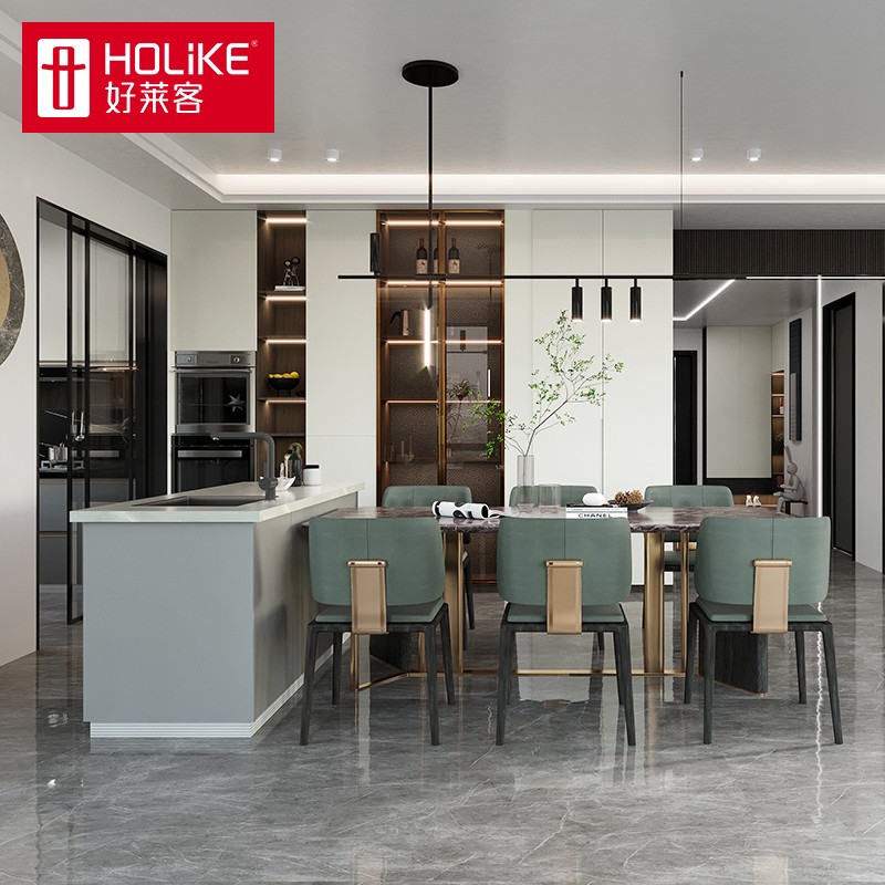 好莱客橱柜定制 意式轻奢极简风 静电喷粉门板 岩板台面耐高温耐摩擦