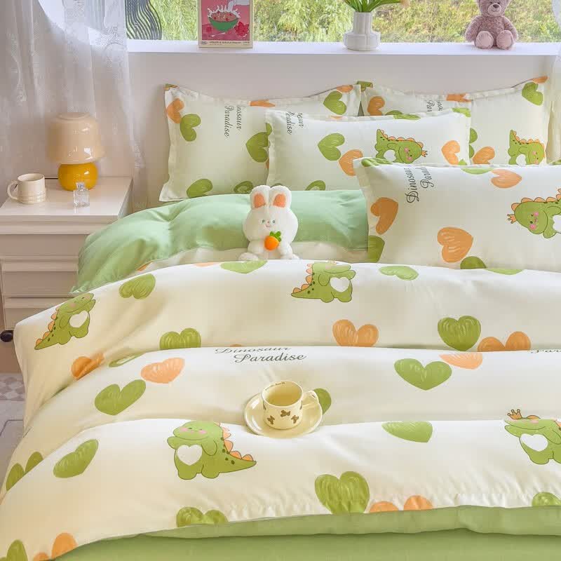 多兰诗（Duolanshi）磨毛四件套 春秋加厚保暖小清新宿舍卡通家用斜纹四件套 心情爱恋 1.8米 床笠款 被套200*230 四件套