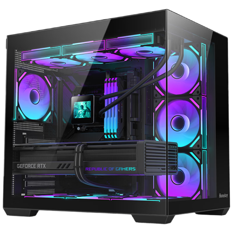 航嘉(Huntkey)S980Evo龍卷風(fēng)戰神黑色全景海景房機箱(卡扣快拆/360水冷/10風(fēng)扇位/ATX/易拆頂蓋/Type-C接口)