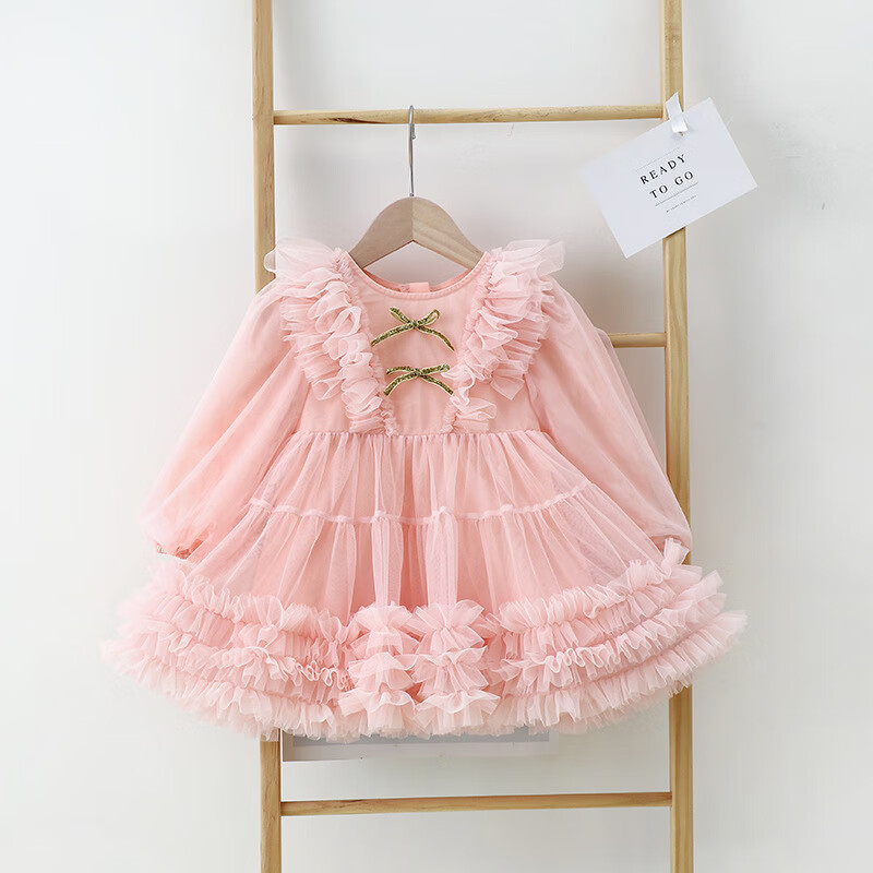 女童洛丽塔连衣裙秋装新款公主裙儿童蓬蓬裙圣诞可爱宝宝连身裙 粉色