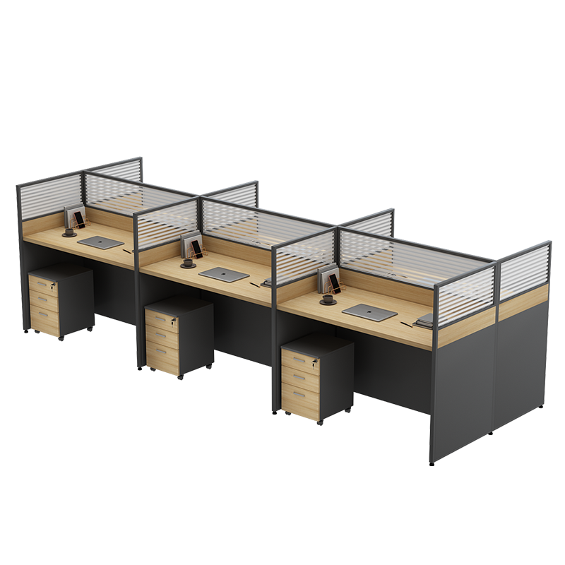 信京 办公桌椅组合办公桌职员工位屏风电脑桌简约现代 王字型六人位(含柜不含椅)