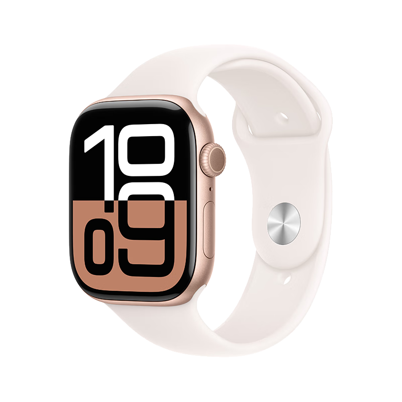 Apple Watch Series 10 智能手表46毫米玫瑰金色铝金属表壳淡桃粉色运动型表带S/M【GPS款】MX293CH/B