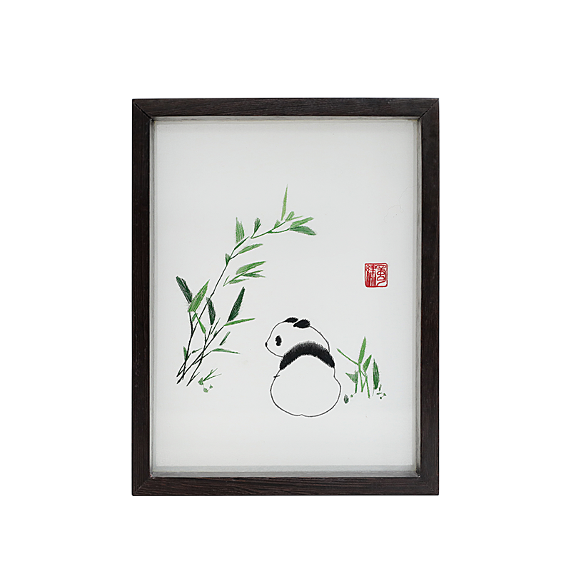 简约风格熊猫图案蜀绣家居饰品摆件手工双面绣非遗礼品出国伴手礼