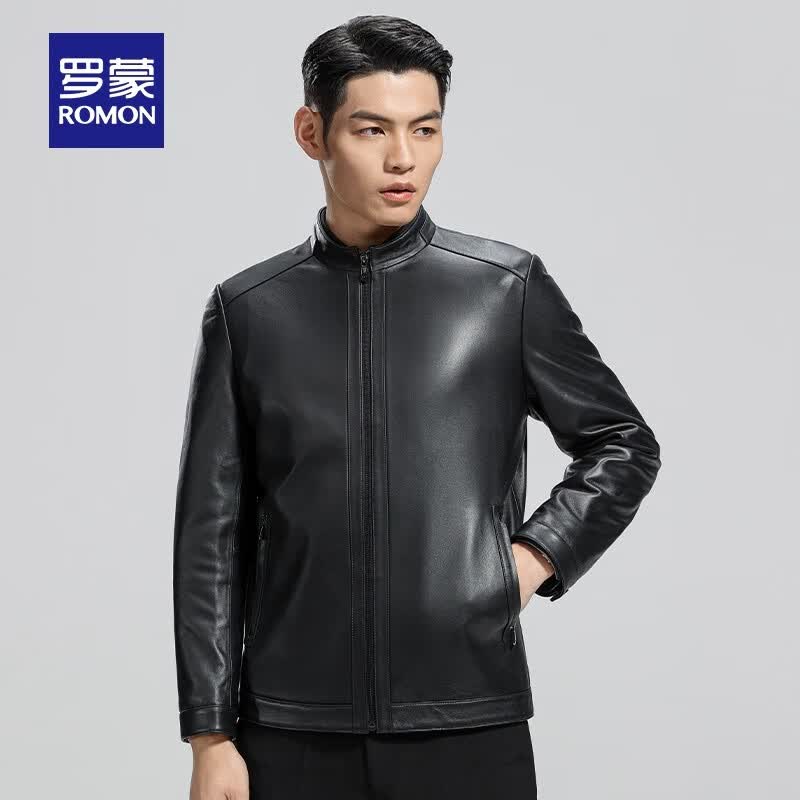 罗蒙真皮皮衣男春季新款中青年商务休闲百搭立领男士外套 黑色 L (175)(建议125-140斤)