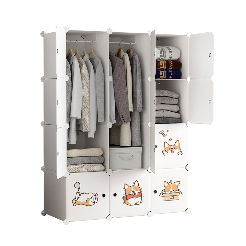 安尔雅 简易衣柜 组装成人衣橱简约非布现代组合卡通塑料收纳储物柜单双人衣柜