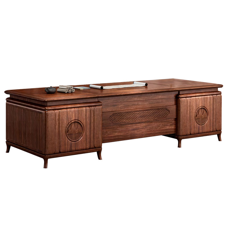 轩仕居 办公桌老板桌总裁桌 实木现代简约办公家具新中式板式大班台办公室桌椅组合书柜电脑桌书桌写字台 2米单桌 白蜡木/唐木